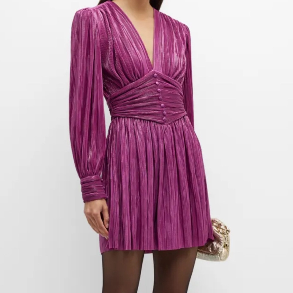 Sabina Musayev Shaya Metallic Pleated Ruched-Bodice Mini Dres